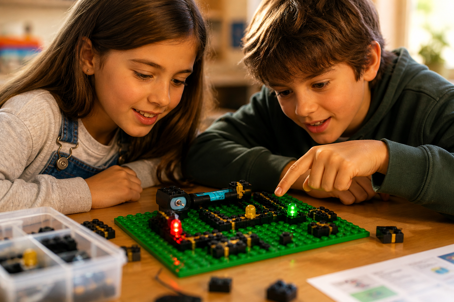Bambini che costruiscono circuiti Cheercuits